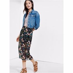 Express Garden Floral Print Front Slit Midi Skirt